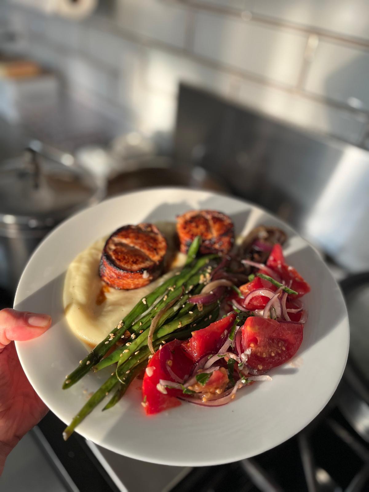 Seared salmon dinner plate